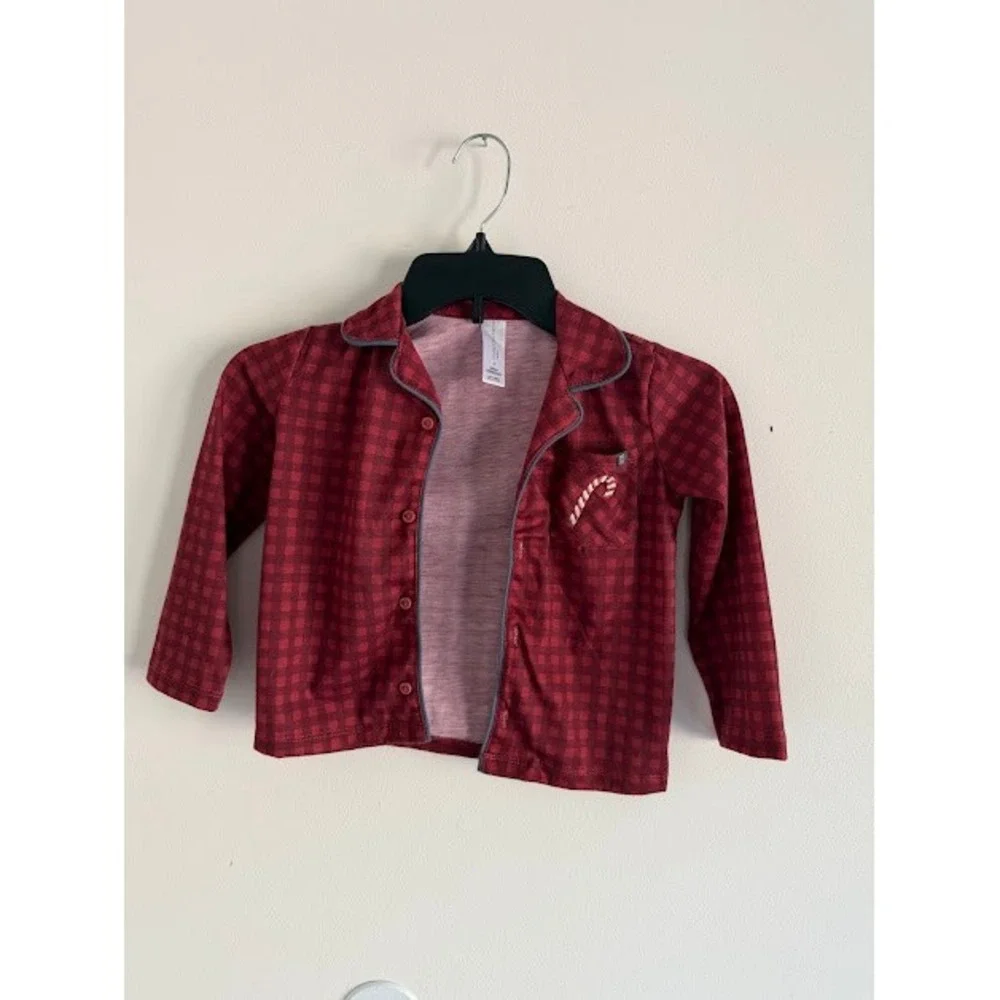 Holiday Modern Moments Pajama Top Kids 4T Red Gingham Candy Cane Button Down PJ